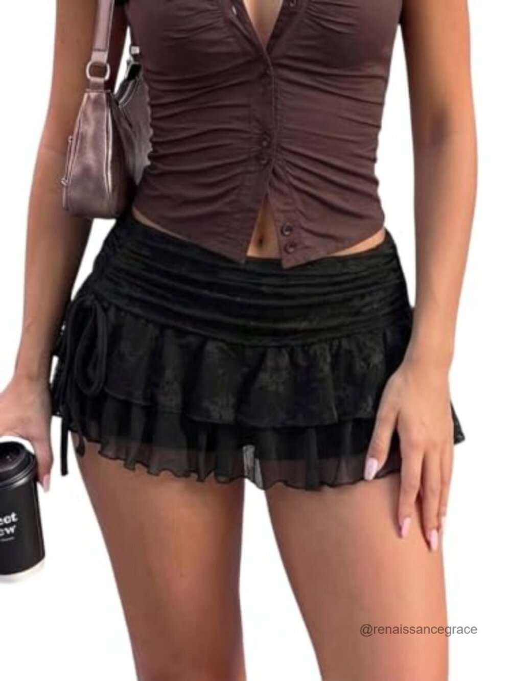 Lace Mini Skirt Y2K Low Rise Ruched Layered Ruffle Super Short